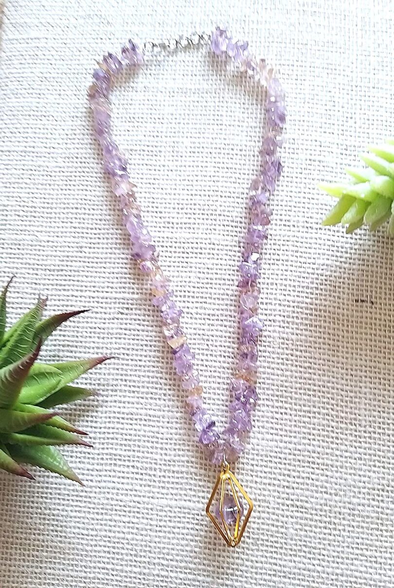 Amethyst Pendant Necklace | Amethyst Agate Slice Pendant Necklace | Healing Stone | Meditation | Gift Amethyst Crystal Energy Necklace