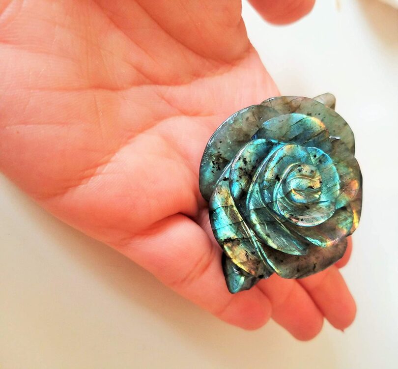 Genuine Labradoritee Flower Carving | 50mm Rose Shaped Handmade Crystal| Home Decor Showpiece | Repel Negativity Crystal | Gift Crystal Carving - Image 6