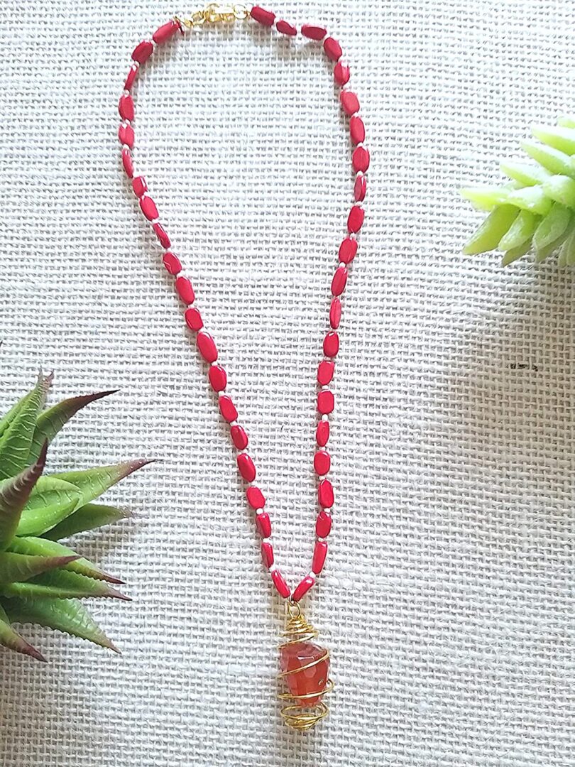 Red Coral Pendant Necklace | Gemstone Crystal Necklace | Natural Red Coral Necklace | Negative Energy Protection Necklace | Gift for Her - Image 2