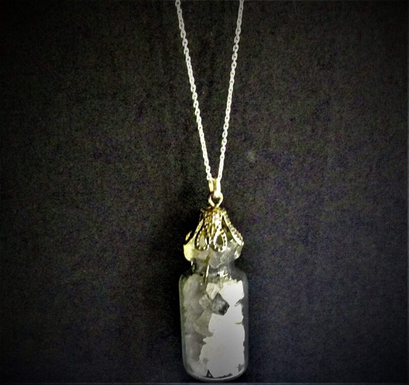 Moonstone Crystal Wish Bottle Pendant Necklace | Moonstone Chips in Glass Wish Bottle| 18"- Silver Plated Chain | Gifts for Her