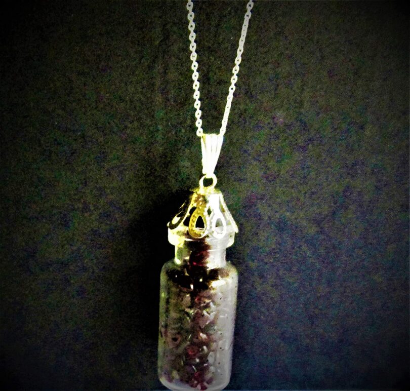 Garnet Crystal Wish Bottle Pendant Necklace | Garnet Chips in Glass Wish Bottle| 18"- Silver Plated Chain | Gifts for Her