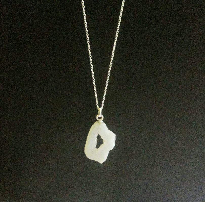 White Agate Sterling Silver Slice Pendant Necklace | Stunning White Agate 92.5 Silver Slice Pendant | 18"Genuine 925 Sterling Silver Chain | Gifts for Her