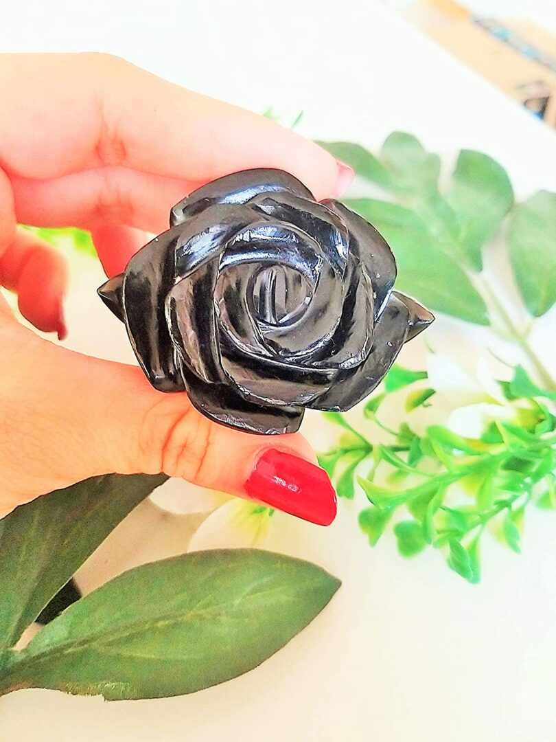 Genuine Black Onyx Flower Carving | 50mm Rose Shaped Handmade Crystal | Decor Showpiece | Repel Negativity Crystal | Gift Crystal Carving - Image 3