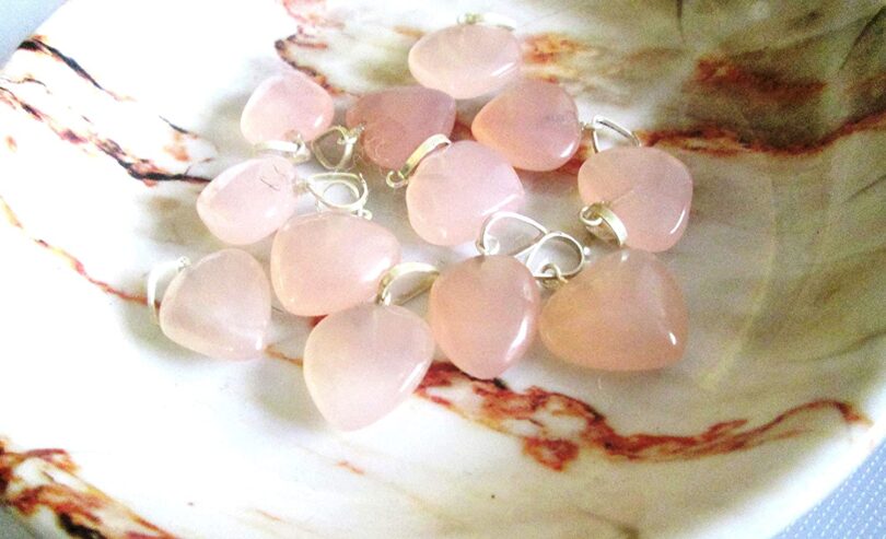 12 Pcs. Pink Quartz Mini Crystal Heart Pendants | 15 To 20mm Beautiful Natural Stone Pendants | Puffy Love Stone Hearts | Pink Quartz DIY Jewelry Making | Gift for Her - Image 3