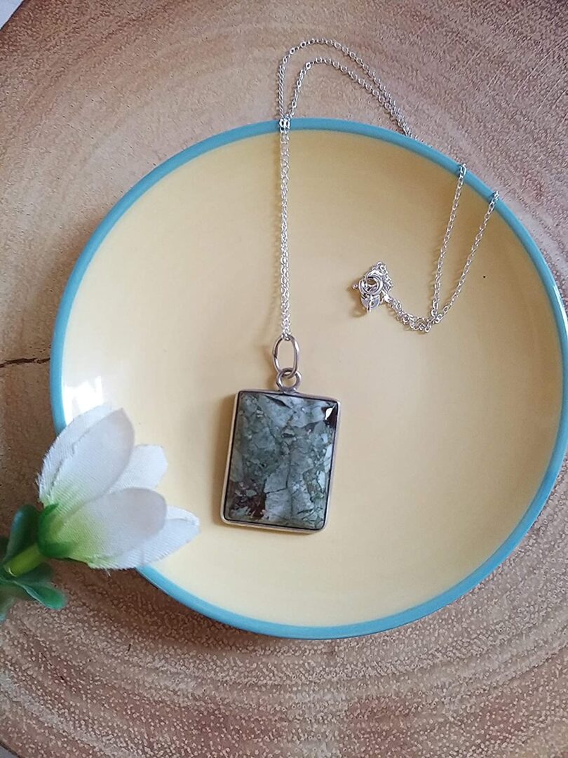 Ocean Jasper 925-Silver Pendant Necklace | 925- Silver Chain-16'' | Ocean Jasper 925-Silver Pendant | Geniune 925 Sterling Silver chain | Gift for Her - Image 2