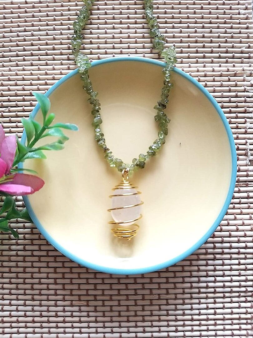 Peridot Pendant Necklace | Natural Peridot Clear Quartz Pendant Necklace | Healing Stone | Meditation | Gift Peridot Crystal Quartz Necklace