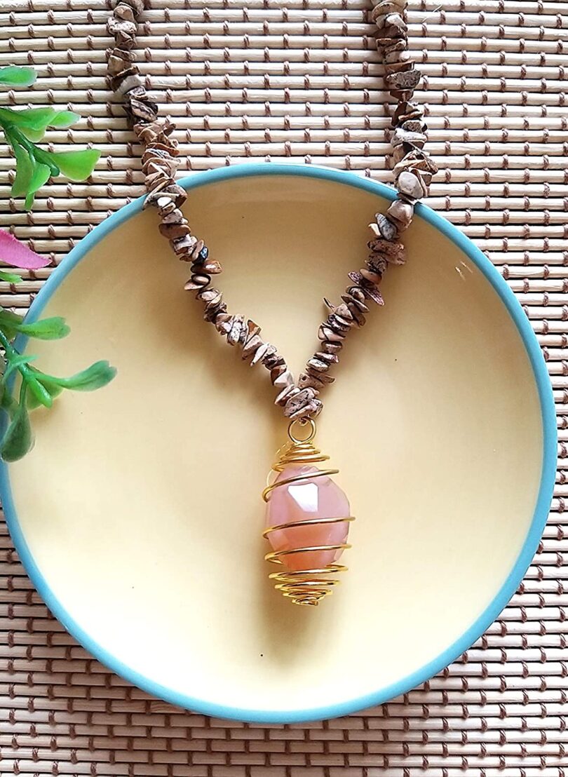 Ocean Jasper Rose Quartz Pendant Necklace | Natural Ocean Jasper & Rose Quartz Pendant Necklace | Natural Ocean Jasper Necklace | Negative Energy Protection Necklace | Gift for Her