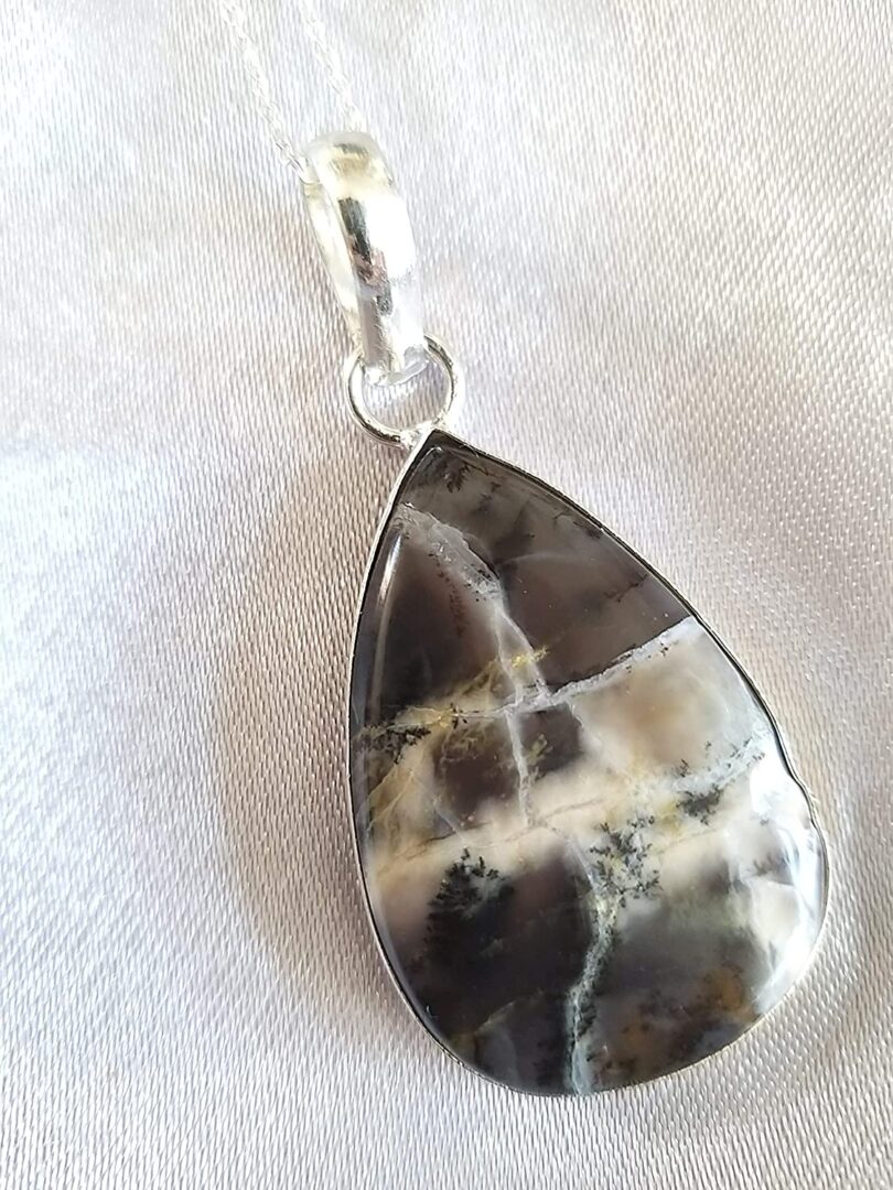 Dendritic Opal Pendant Necklace | Natural Gemstone Pendant -18"- Chain Necklace | Geniune Dendritic Opal Crystal GS Pendant | Gift Packing - Image 5