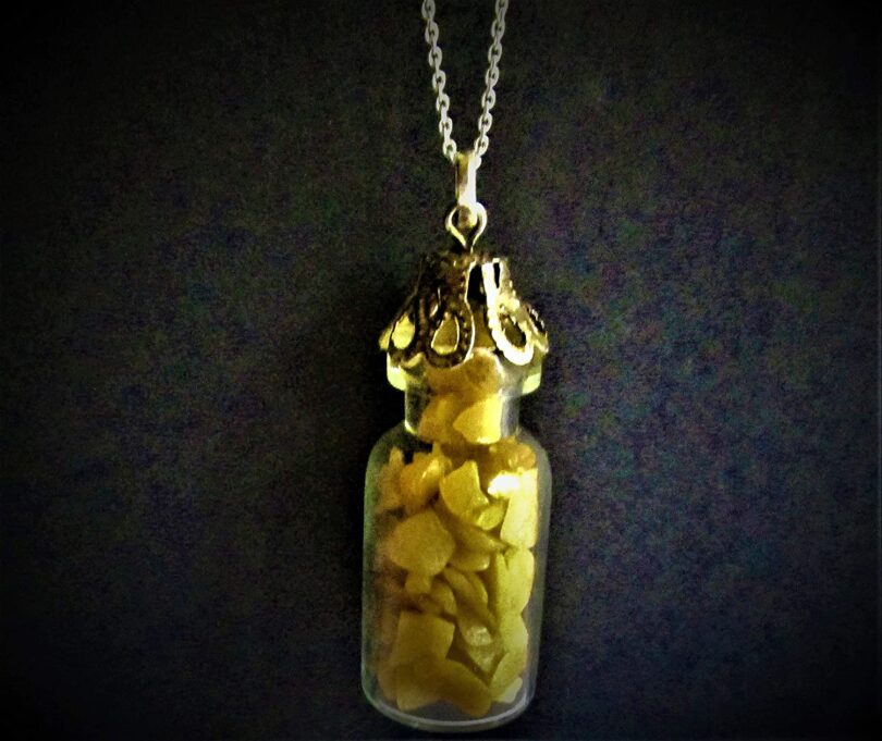 Citrine Crystal Wish Bottle Pendant Necklace | Citrine Chips in Glass Wish Bottle| 18"- Silver Plated Chain | Gifts for Her