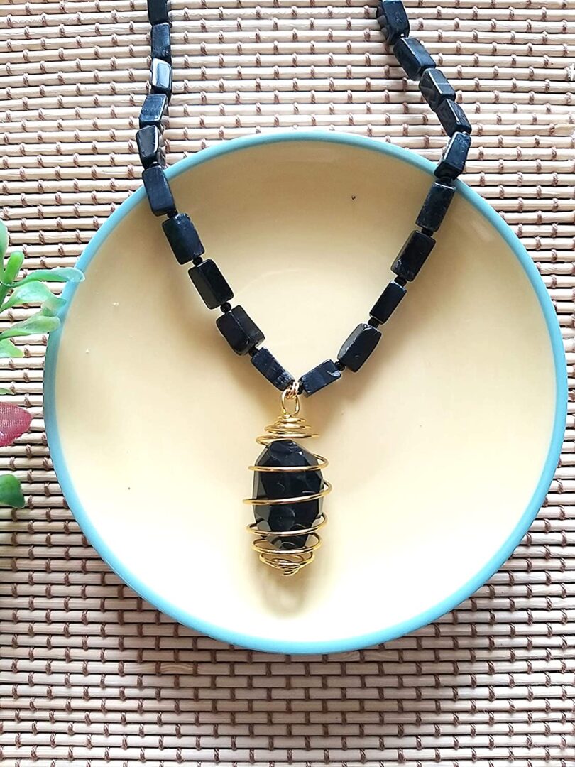 Black Onyx Pendant Necklace | Stone Crystal Bead Necklace | Natural Stone Necklace | Negative Energy Protection Necklace | Gift for Her - Image 2