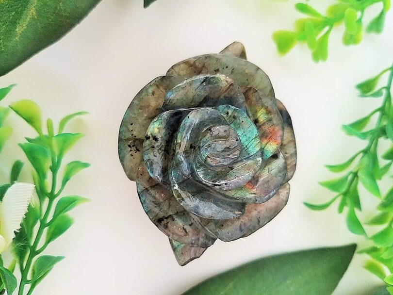 Genuine Labradoritee Flower Carving | 50mm Rose Shaped Handmade Crystal| Home Decor Showpiece | Repel Negativity Crystal | Gift Crystal Carving - Image 4