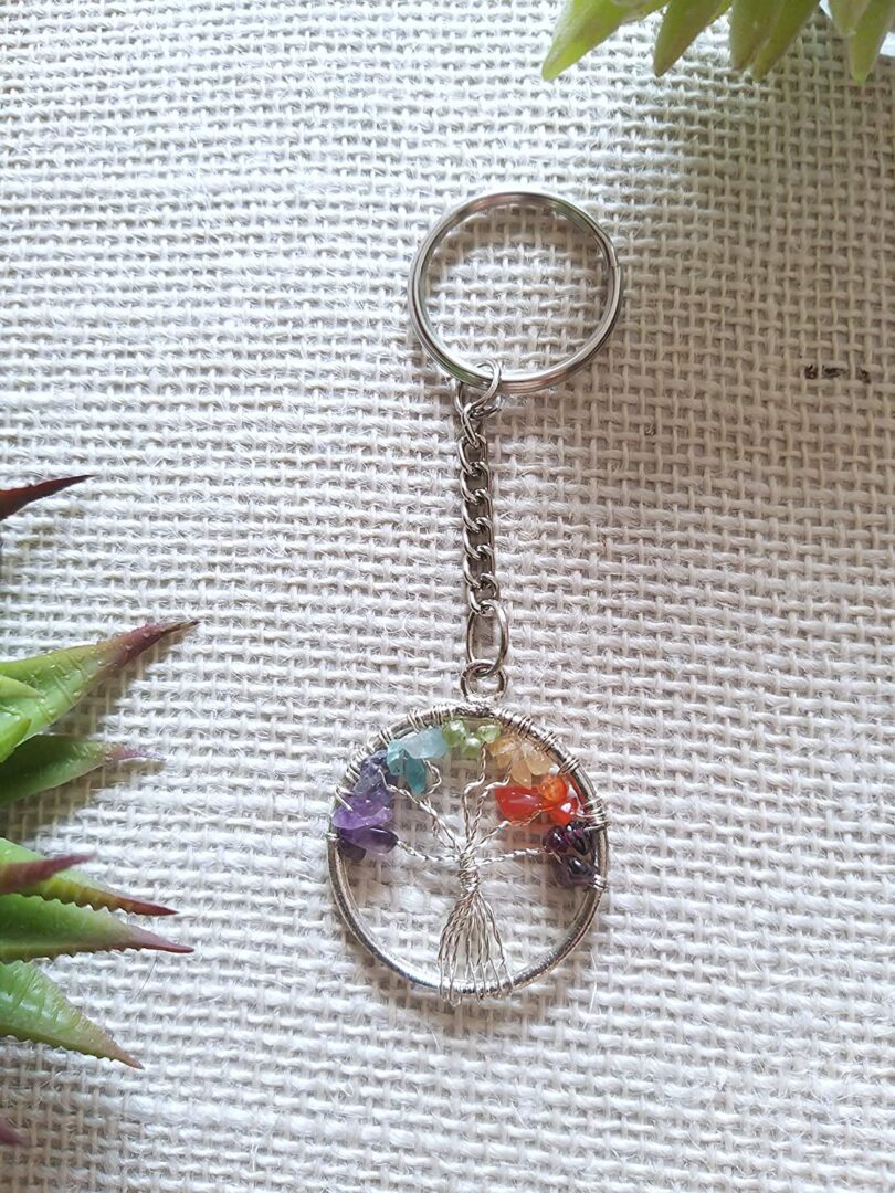 7 Chakra Tree of Life Keyring | Natural 7 Chakra Crystal Keyring | Crystal Energy Keyring | Healing Crystals | Meditation | Gift 7 Chakra Tree of Life - Image 3