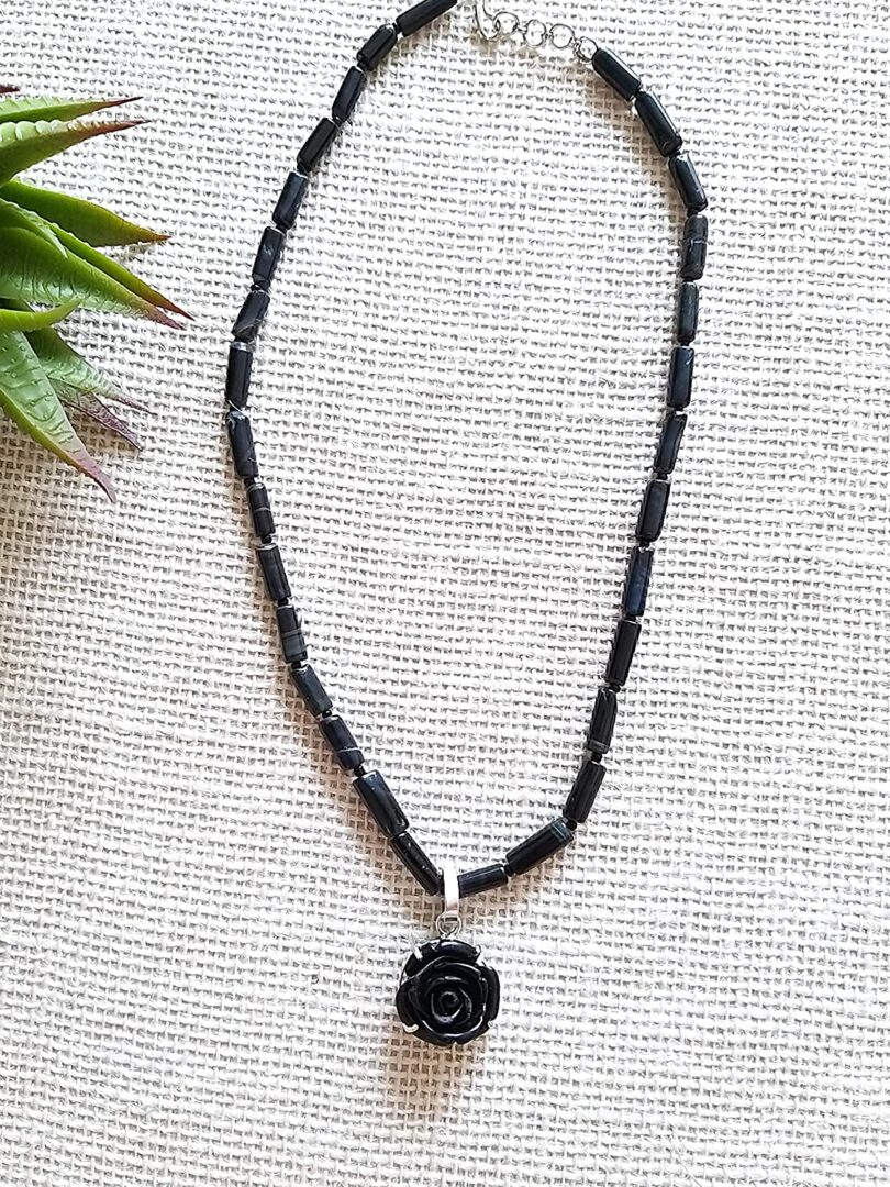 Black Onyx Pendant Necklace | Stone Crystal Bead Necklace | Natural Stone Necklace | Negative Energy Protection Necklace | Gift for Her - Image 2