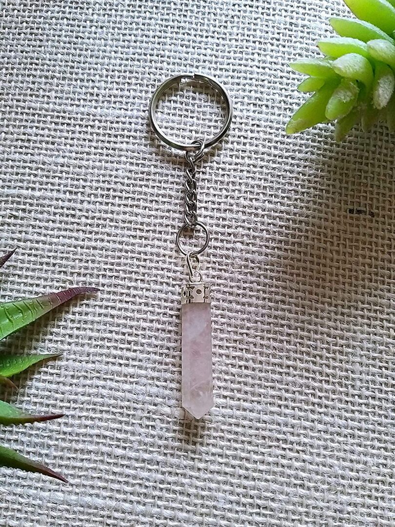 Rose Quartz Crystal Point Keyring | Natural Rose Quartz Keyring | Healing Stone | Meditation | Gift Rose Quartz Crystal Keyring - Image 3