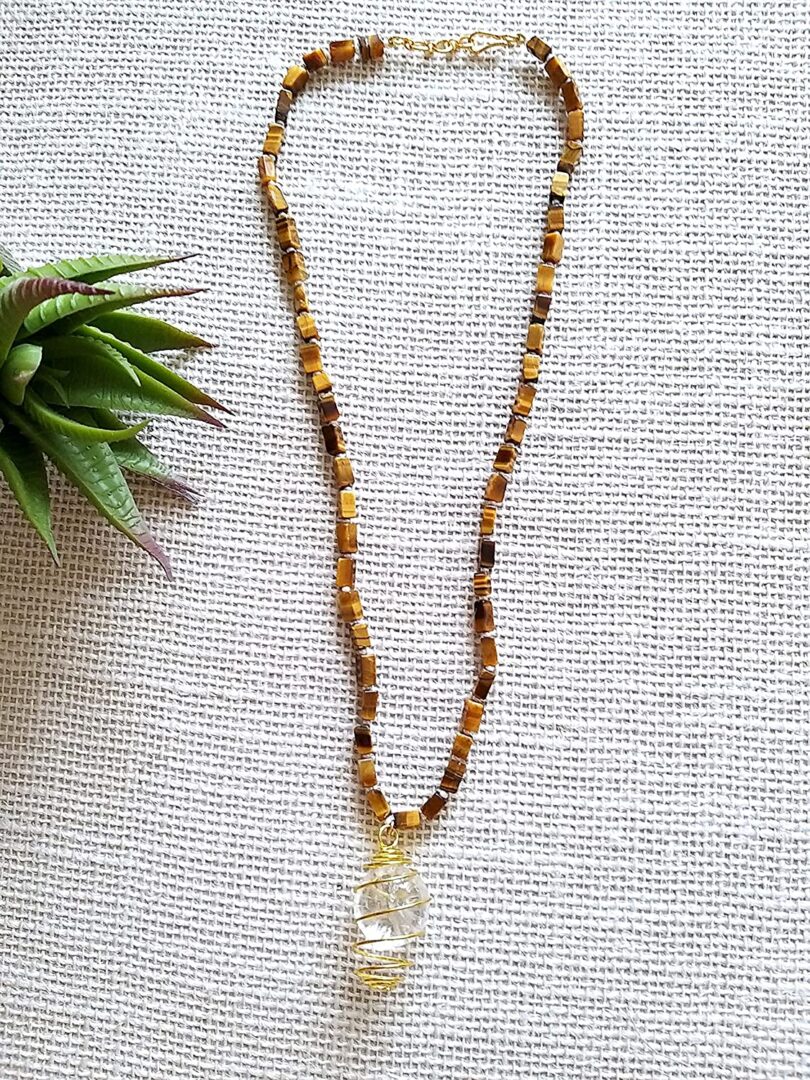 Tigers Eye Pendant Necklace | Tigers Eye Clear Quartz Pendant Necklace | Healing Stone | Meditation | Gift Tigers Eye Crystal Energy Necklace - Image 3