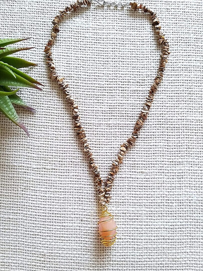 Ocean Jasper Rose Quartz Pendant Necklace | Natural Ocean Jasper & Rose Quartz Pendant Necklace | Natural Ocean Jasper Necklace | Negative Energy Protection Necklace | Gift for Her - Image 2